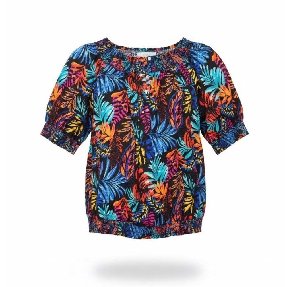 Destination 365 Womens Tropical Jacquard Smocked Blouse Multicolor, Size M, NWOT